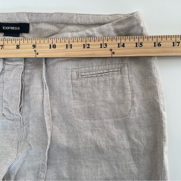 Express Women's Cream 100% Linen Flare Leg Pants Trousers Size 5/6 - Picture 6 of 8